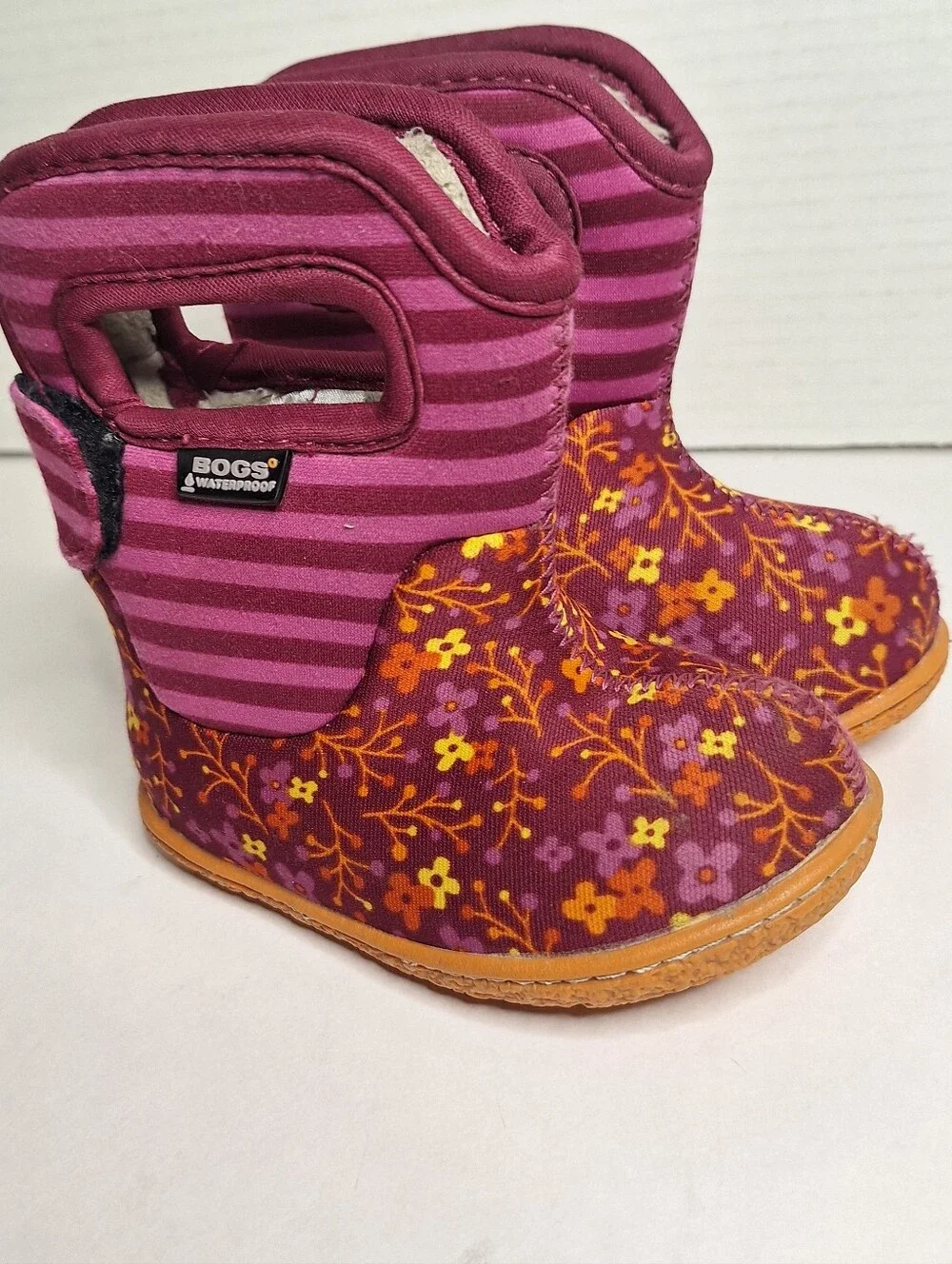 Bogs Durafresh Bog Snow Boot Infant Sz 4 Pink Puff Floral Winter Rain Handle